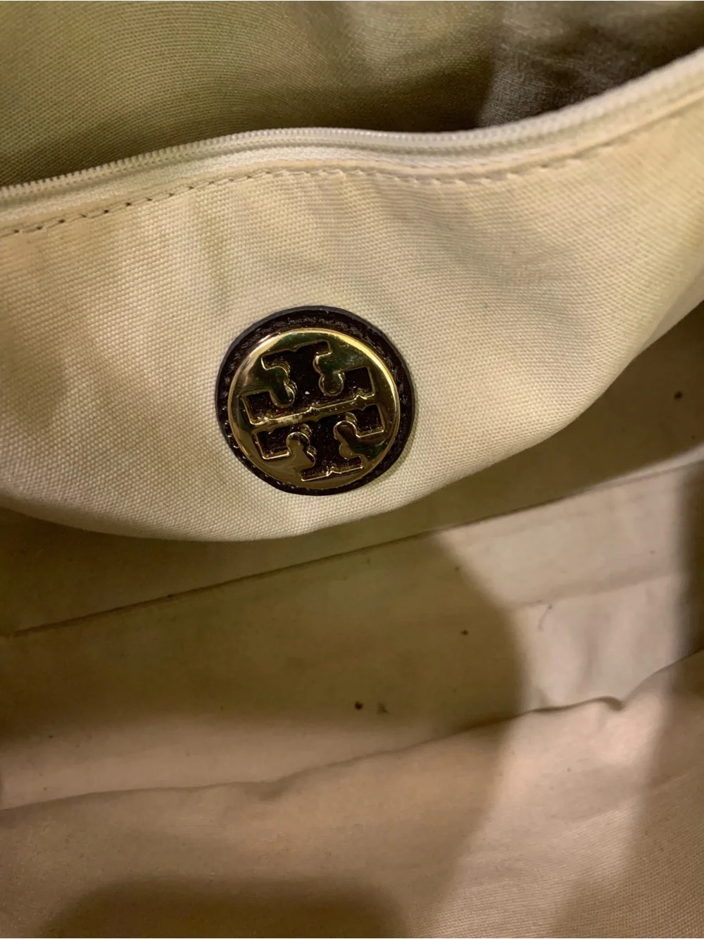 Tory Burch Olive and Dark Brown Nylon Tote with Patent Trim